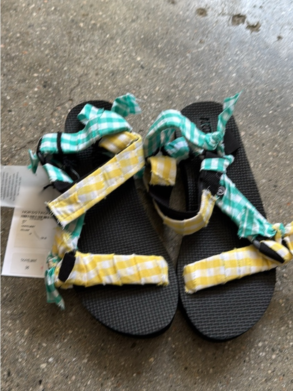 Arizona Love Gingham-Strap Sandals in Yellow & Green